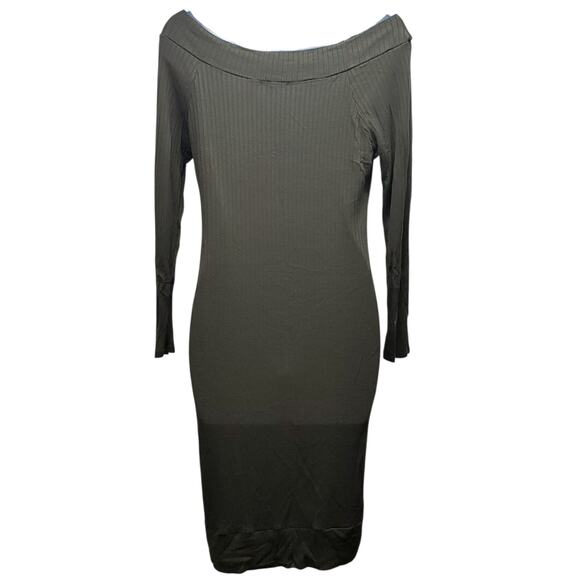 Vintage Charlotte Russe Olive Ribbed Sweater Midi Dress Size L – Off-Shoulder - Picture 2 of 5
